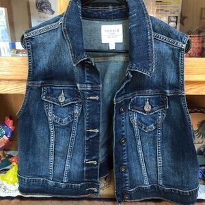 Torrid Distressed Jean Denim Cropped Vest Womens Large/Xl